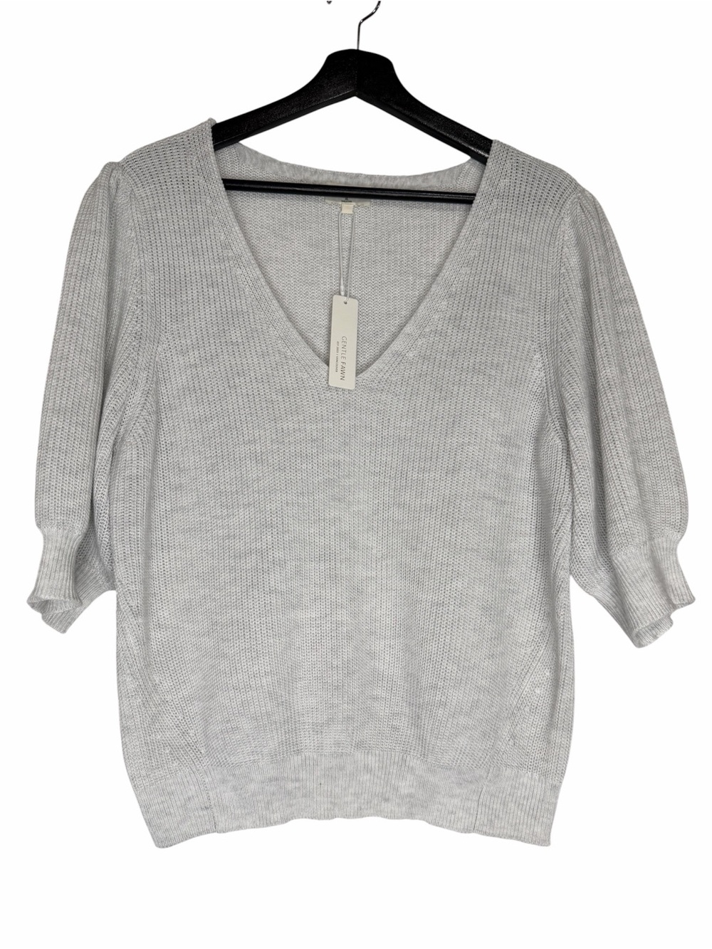 NWT Gentle Fawn Phoebe Pullover Sweater size XL Light Gray Puff Sleeve V-Neck